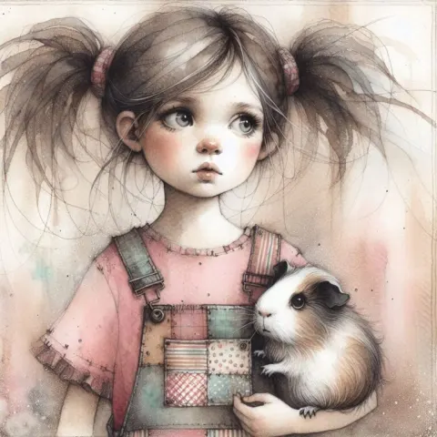 Whimsical Girl with Guinea Pig Painting