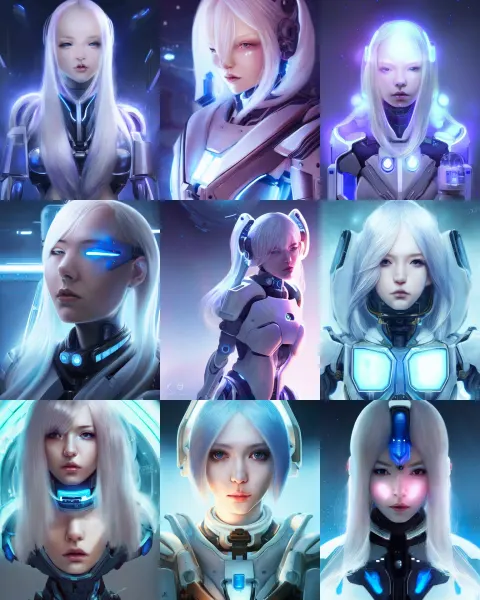 Perfect Android Girl Glowing Warframe Armor