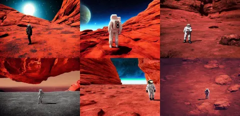 Astronaut is Standing on an Alien Empty Planet Full of Red Rocks