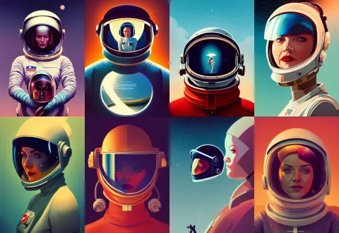 Retrofuturistic Portrait of a Woman in Astronaut Helmet