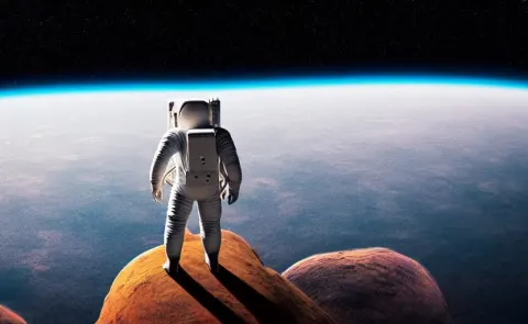 Astronaut Wandering a Earth Like Planets Surface