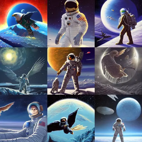Male Astronaut Eagle Hybrid in a Spacesuit
