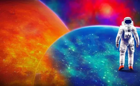 Astronaut Wandering a Colorful Vibrant Planet