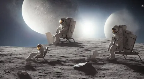 Hyper Realistic Matte Painting of Closeup Shot of Astronaut on the Moon