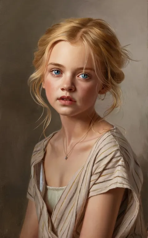 Young Blonde Woman Portrait Painting