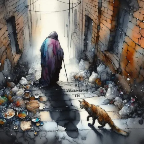 Homeless Woman and Kitten Steep Hill