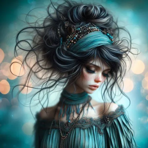 Whimsical Woman in Teal Dress