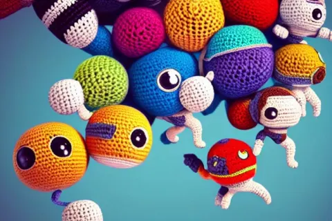 Expedition of Crochet Cute Astronauts Climbing a Yarn Wall
