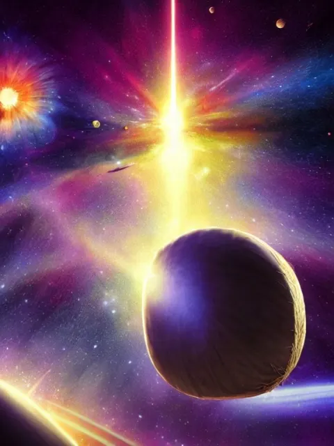 Round Coconut as Space Rocket Flying to Beautiful Vanilla Orchids Galaxy Cosmic Nebula