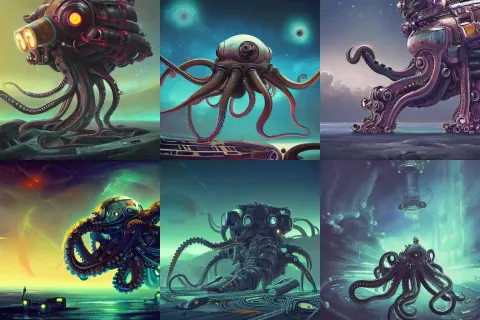 Digital Painting of a Robotic Futuristic Mecha Octopus