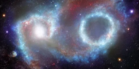 Planet with Nebula Flowing Rivers in the Solarsystem with Galaxies in the Background