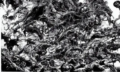 Black and White Comic Book Art of the Edge of Alien Ruins