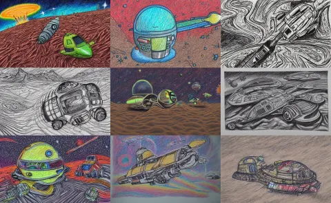 Intricately Detailed Crayon Drawing with Dark Highlights