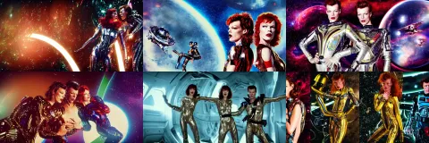 Milla Jovovich and David Bowie Wearing a Rocknroll Glitzy Glamour Spacesuit