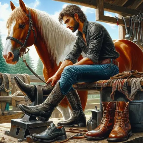Blacksmith Replacing Horse Shoes Painting