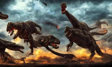 Dream Prehistoric Alien Yajuta Predator Battling a Tyrannosaurus