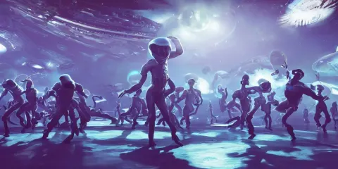 Aliens Dancing After a Victory over a Planet Inside Their Spaceship