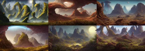 Beautiful Rendering of Extraterrestrial Landscape with Distorted Alien Plants