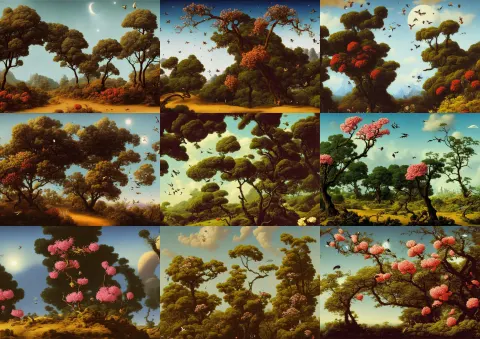 Landscape of an Alien World with Zorblat Blossoms and Nix