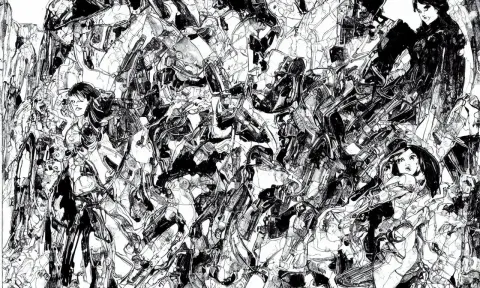 Black and White Comic Book Art of Geometric Alien Ruins