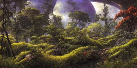 Digital Painting of a Lush Natural Scene on an Alien Planet