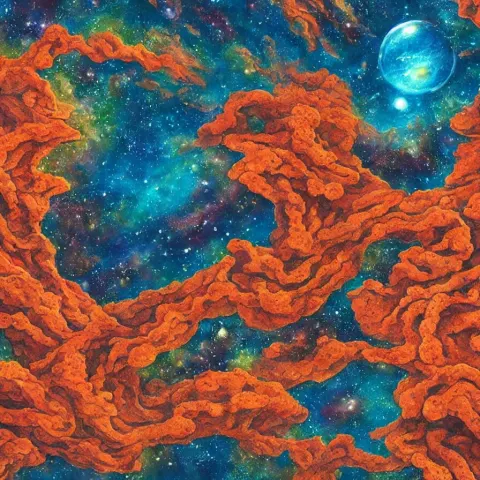Album Art of an Alien Landscape Made Out of Different Coloured Corals and Stardust