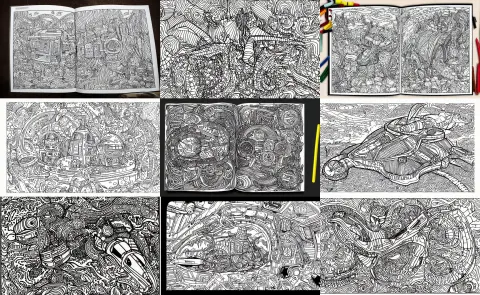 Intricately Detailed Coloring Book with Dark Outlines
