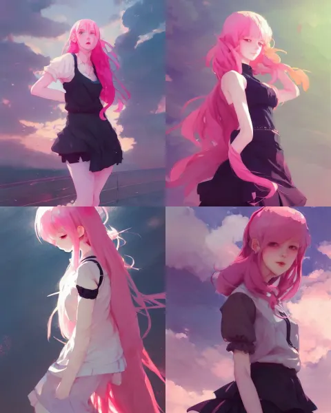 Girl with Pink Hair and Black Skirt