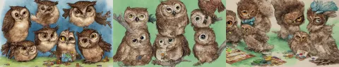 Two Cute Baby Owls Playing Board Games