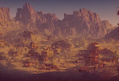 Handmade Illustration of an Old West City Landscape