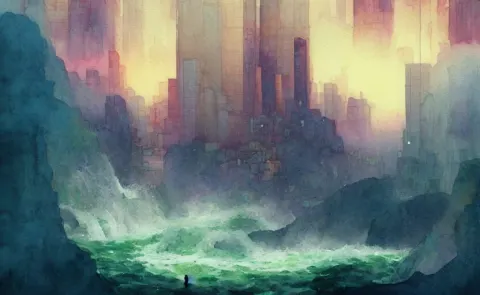 Beautiful Photo of a Metropolis Built on a Island Floating Above the Sea in the Sky