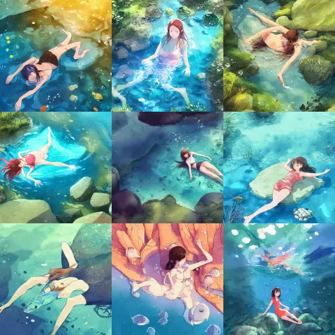 Girl Relaxing on Her Back in Crystal Clear Water Wearing Everyday Clothes