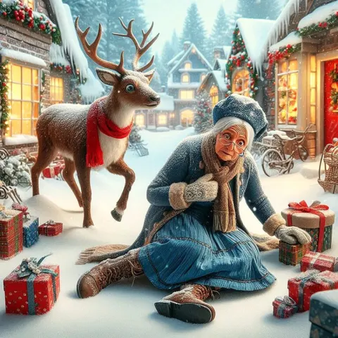 Elderly Lady Knocked Down by Reindeer