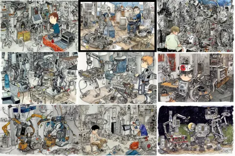 Boy Repairing His Robot