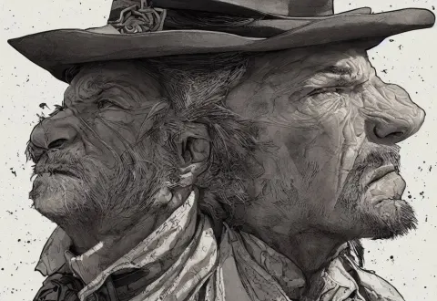 Handmade Illustration of a Portrait of an Archetypical Old West Cowboy