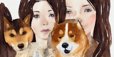 Watercolor Illustration of a Girl with Brown Hair