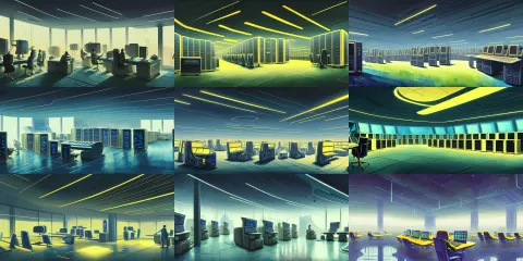 Beautiful Illustration of Futuristic Interior of Server Room