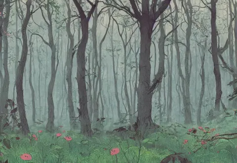 Handmade Illustration of a Beautiful Forest in Spring