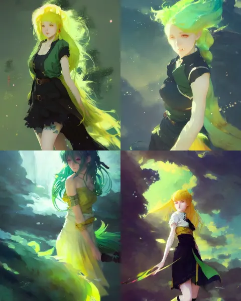 Girl with Yellow Green Hair and Black Skirt