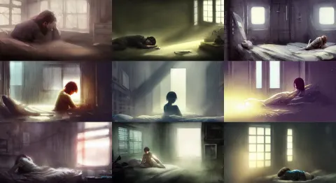 Character Crying Curled Up in Bed