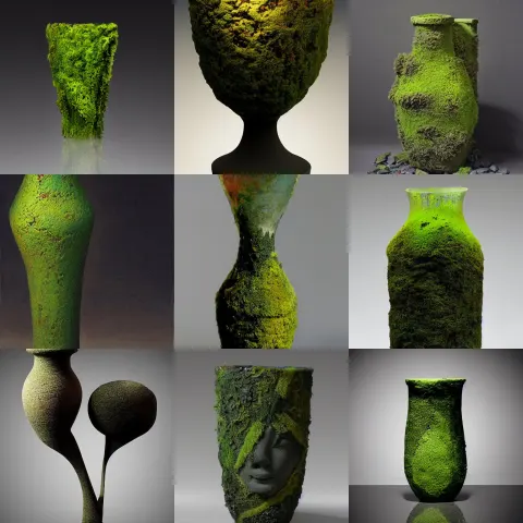 Abstract Vase Sculpture with Moss on It