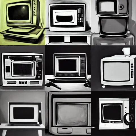 Monochrome Oil Painting of a Crt Television