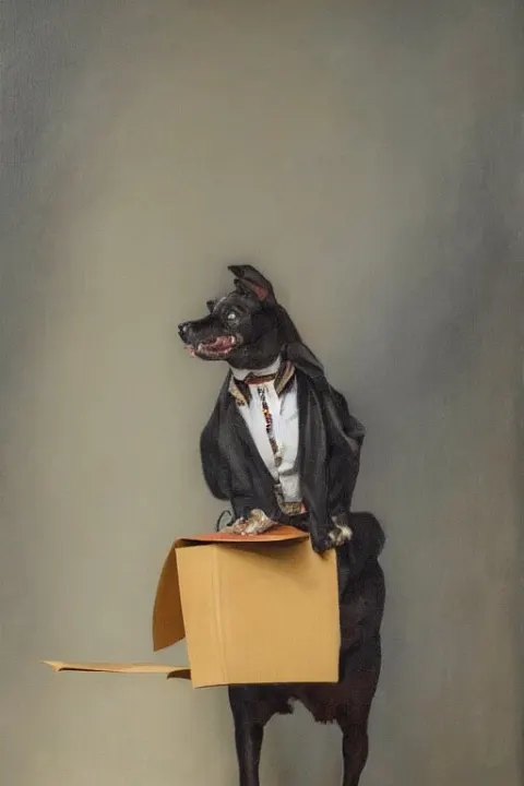 Oil Painting of a Well Dressed Dog Fetching the Post