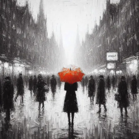 Isolated Woman with Red Umbrella Artwork