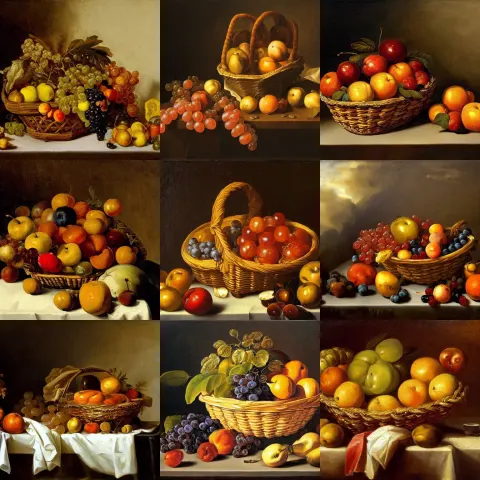 Painting of a Basket of Fruit on a Table