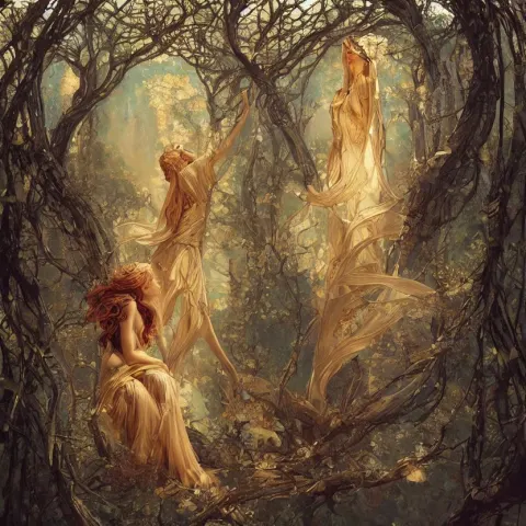 Painting of an Epic Goddess with a View of a Forest