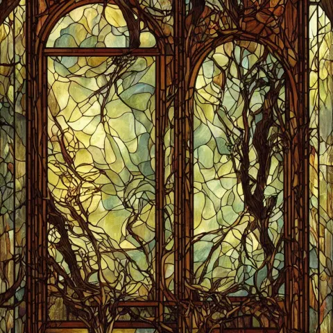 Painting of a Window with a View of a Forest