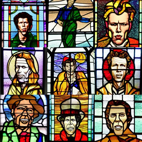 Highly Detailed Stained Glass Window Depicting Tom Waits as a Saint