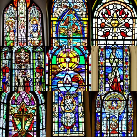Church Window with Stained Glass with Ornament of Cult of Chaos