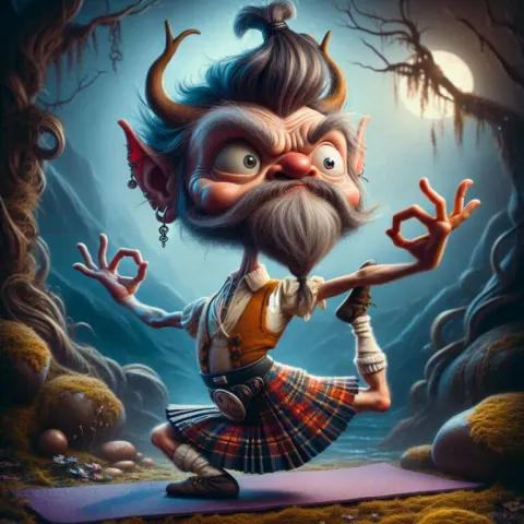 Whimsical Scottish Man Yoga Caricature